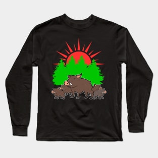 Boar Forest Sun Cartoon Long Sleeve T-Shirt